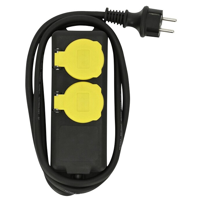 Feuchtraum-Steckdosenleiste (2-fach, 1,4 m, Max. Anschlussleistung: 3.500 W, Schwarz/Gelb)