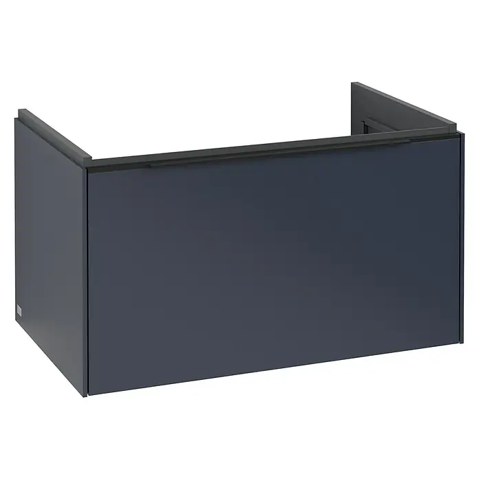 Villeroy & Boch Subway 3.0 Waschbeckenunterschrank - Marine Blue, Anzahl Schubladen: 1 Stk., Farbe Griff: Volcano Black, B x T x H: 77,2 x 47,8 x 42,9 cm, Mit Beleuchtung - Abdeckung für ein Waschbecken in Grau. Die graue Abdeckung ist minimalistisch und modern gestaltet und passt optimal zu jedem Badezimmerdesign.