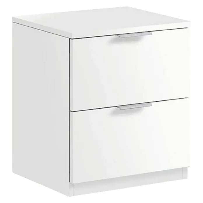 Mesita de noche Finn - L x An x Al: 33,5 x 38 x 45 cm, Blanco, Número de cajones: 2 ud. - Cómoda blanca con dos cajones y tiradores modernos. Una solución práctica para el dormitorio o la oficina.