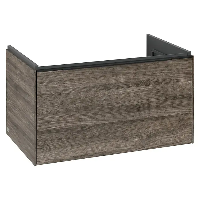 Villeroy & Boch Subway 3.0 Waschbeckenunterschrank - Stone Oak, Anzahl Schubladen: 1 Stk., Farbe Griff: Volcano Black, B x T x H: 77,2 x 47,8 x 42,9 cm, Mit Beleuchtung - Schlichtes Waschbeckenunterschrank-Element mit Holzstruktur und minimalistischem Design.