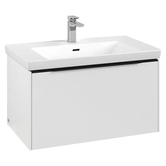 Villeroy & Boch Subway 3.0 Waschbeckenunterschrank - Pure White, Anzahl Schubladen: 1 Stk., Farbe Griff: Volcano Black, B x T x H: 77,2 x 47,8 x 42,9 cm, Mit Beleuchtung - Ein schickes Waschbeckenunterschrank-Set in Weiß mit modernem Chromhahn für stilvolle Badezimmer.