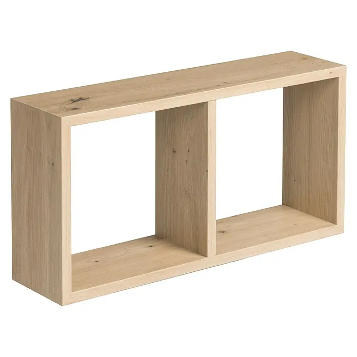 Format Wandregal Yasmine - L x B x H: 59 x 30 x 15 cm, Eiche Artisan - Helles Holzregal mit zwei Fächern.