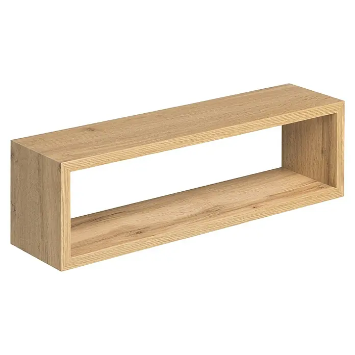 Format Wandregal Chany - L x B x H: 14,5 x 59 x 17 cm, Wild Eiche - Helles Holz, rechteckiges offenes Regal mit natürlicher Maserung zur Aufbewahrung oder Präsentation.