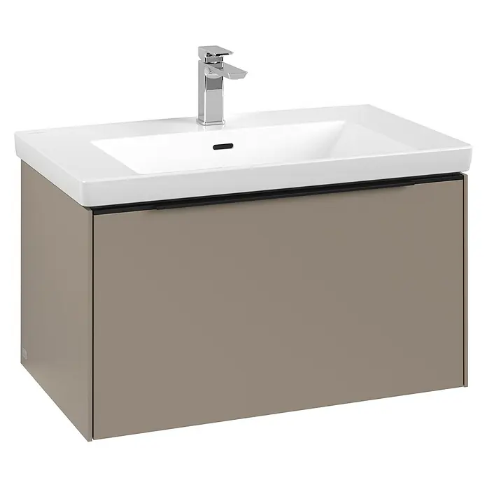 Villeroy & Boch Subway 3.0 Waschbeckenunterschrank - Taupe, Anzahl Schubladen: 1 Stk., Farbe Griff: Volcano Black, B x T x H: 77,2 x 47,8 x 42,9 cm, Mit Beleuchtung - Elegantes Waschbecken mit einem modernen Unterschrank in Taupe und einer stilvollen Armatur. Perfekt für jedes Badezimmer, das Wert auf Design legt.