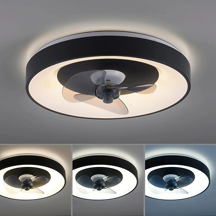 Just Light Plafondventilator Venika met verlichting (Zwart, Ø x h: 48,6 x 12 cm, 36 W) | BAUHAUS