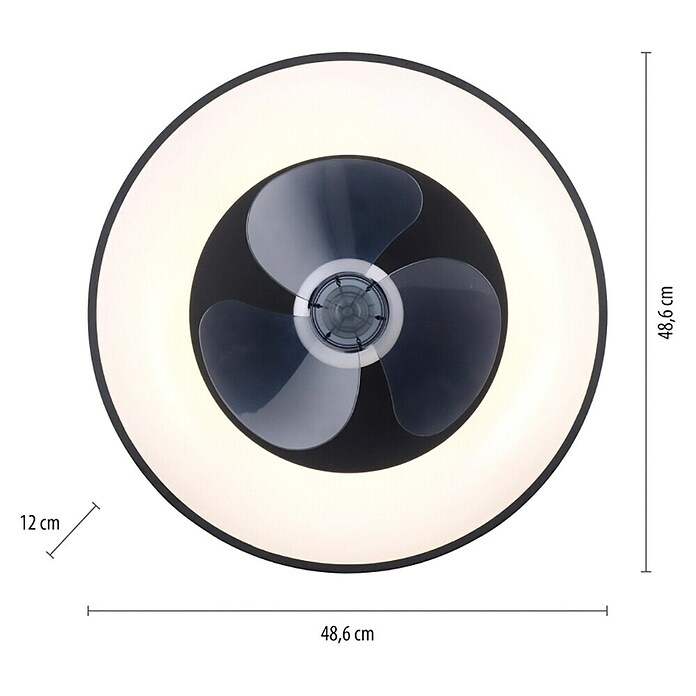 Just Light Plafondventilator Venika met verlichting (Zwart, Ø x h: 48,6 x 12 cm, 36 W) | BAUHAUS