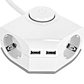 REV Produžni kabel s utičnicama (2-struko, Bijelo, Duljina kabela: 1,5 m, 2 USB priključka, S prekidačem)