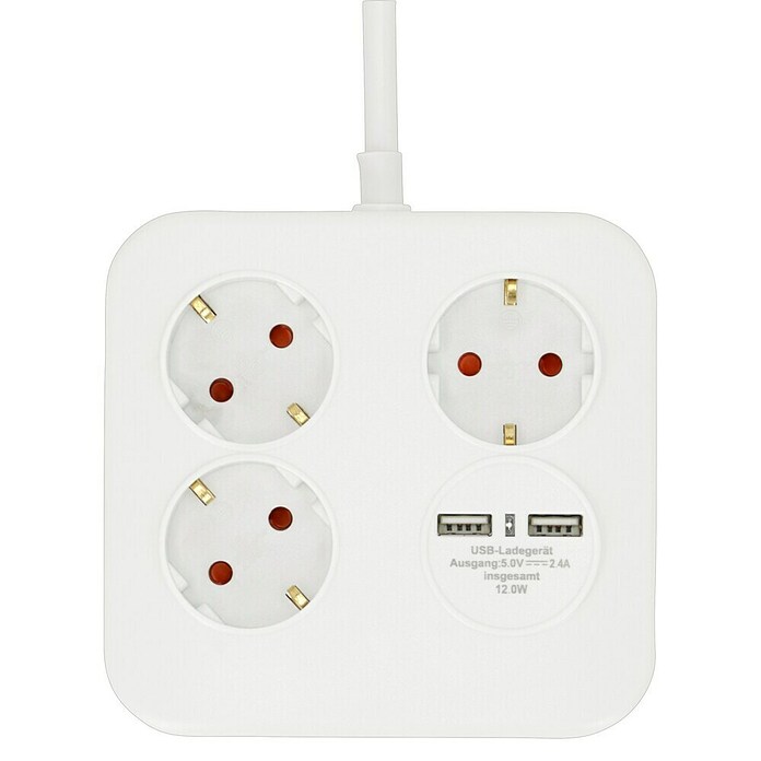 REV Produžni kabel s utičnicama (3-struko, 1,4 m, 2 USB priključka, Broj šuko utičnica: 3)