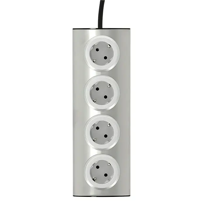 REV Steckdosenleiste - 4-fach, Aluminium, Kabellänge: 1,95 m, IP20, Ohne Schalter - Steckdosenleiste mit vier Steckplätzen für den Innenbereich. Ideal für Zuhause und Büro, elegantes Design in Silber, maximale Sicherheit.