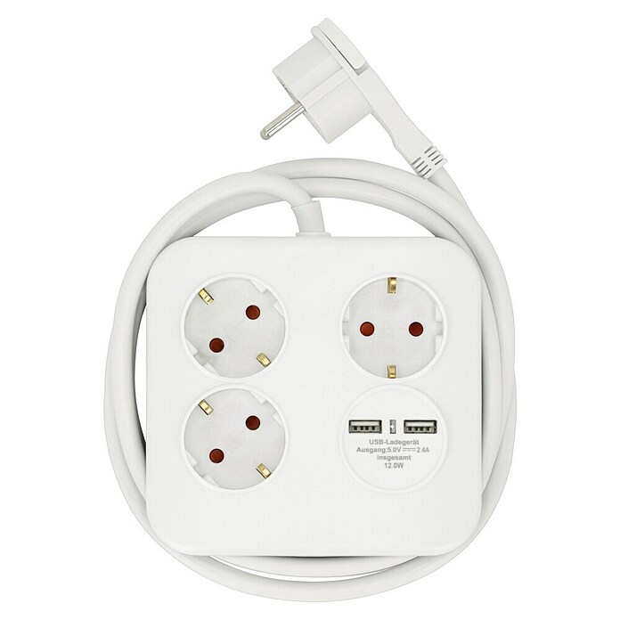 REV Produžni kabel s utičnicama (3-struko, 1,4 m, 2 USB priključka, Broj šuko utičnica: 3)