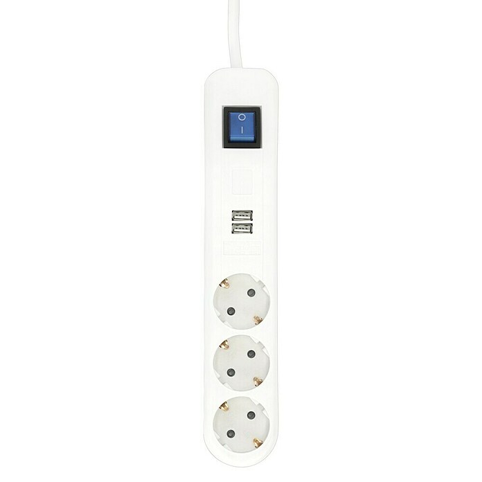 REV Steckdosenleiste (3-fach, Weiß/Grau, Kabellänge: 1,4 m, 2 USB-Anschlüsse)