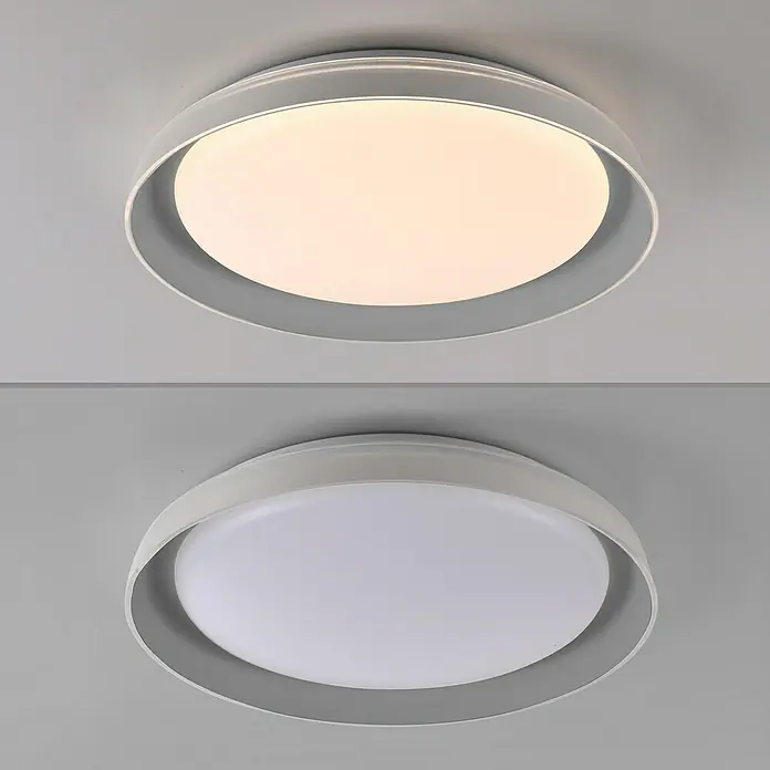 Paul Neuhaus LED-Deckenleuchte rund Sati - 23,5 W, Ø x H: 43 x 8,5 cm, Grau, Warmweiß - Zwei moderne LED-Deckenleuchten in Weiß, einmal mit warmem, einmal mit kühlem Licht, ideal für Wohnräume.