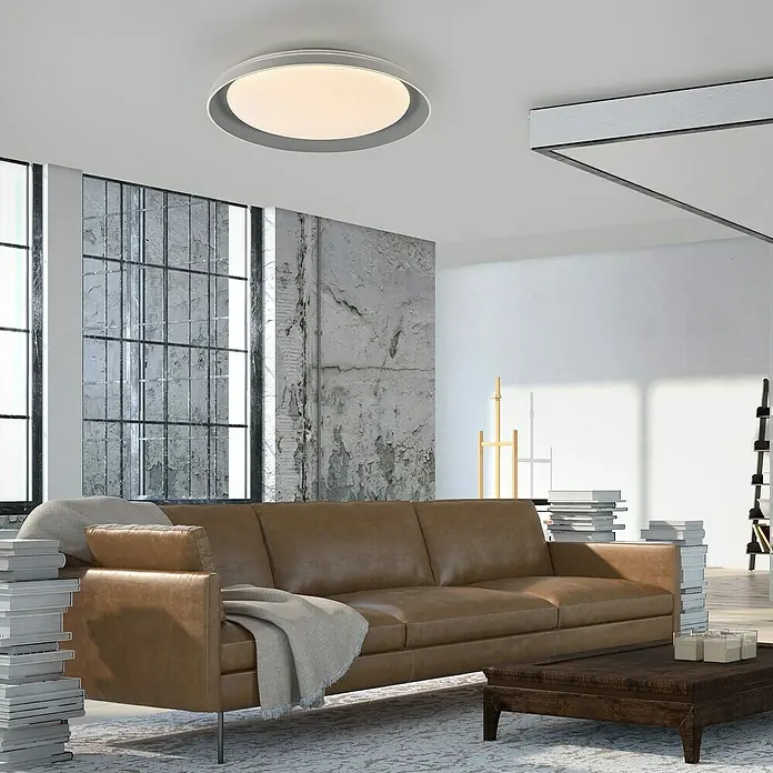 Paul Neuhaus LED-Deckenleuchte rund Sati - 23,5 W, Ø x H: 43 x 8,5 cm, Grau, Warmweiß - Zeitgemäße Deckenleuchte mit rundem Design, die durch ihr schlichtes Aussehen Eleganz in jeden Raum bringt. Ideal für Wohn- und Schlafzimmer.