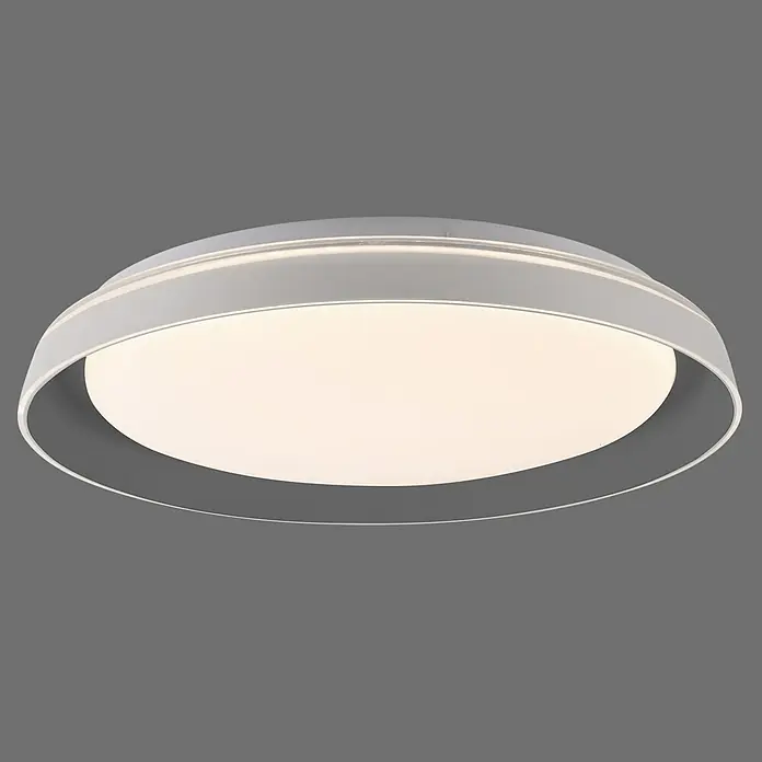 Paul Neuhaus LED-Deckenleuchte rund Sati - 23,5 W, Ø x H: 43 x 8,5 cm, Grau, Warmweiß - Runde weiße LED-Deckenleuchte mit grauem Akzentrand, beleuchtet.