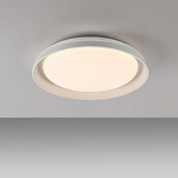 Paul Neuhaus LED-Deckenleuchte rund Sati - 23,5 W, Ø x H: 43 x 8,5 cm, Weiß, Warmweiß - Weiße runde LED Deckenleuchte mit beleuchtetem Diffusor.