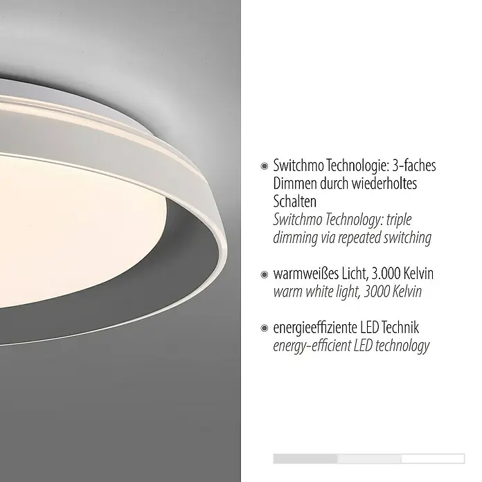 Paul Neuhaus LED-Deckenleuchte rund Sati - 23,5 W, Ø x H: 43 x 8,5 cm, Grau, Warmweiß - Elegante LED-Deckenleuchte mit Switchmo Technologie für dreifaches Dimmen und warmweißem Licht.