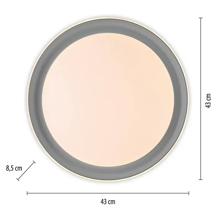 Paul Neuhaus LED-Deckenleuchte rund Sati - 23,5 W, Ø x H: 43 x 8,5 cm, Grau, Warmweiß - Beleuchtete runde Deckenlampe mit beiger Lichtfläche und grauem Rahmen, 43 cm Durchmesser, 8,5 cm hoch.