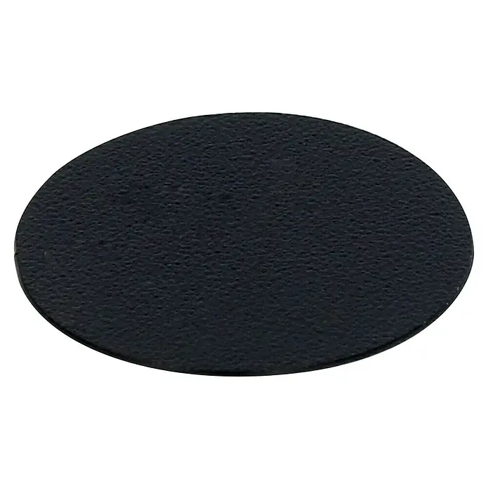 Abdeckkappe - Durchmesser: 18 mm, Schwarz - Schwarze, runde, strukturierte Unterlegscheibe, ideal für verschiedene Anwendungen, die eine robuste und rutschfeste Oberfläche erfordern.
