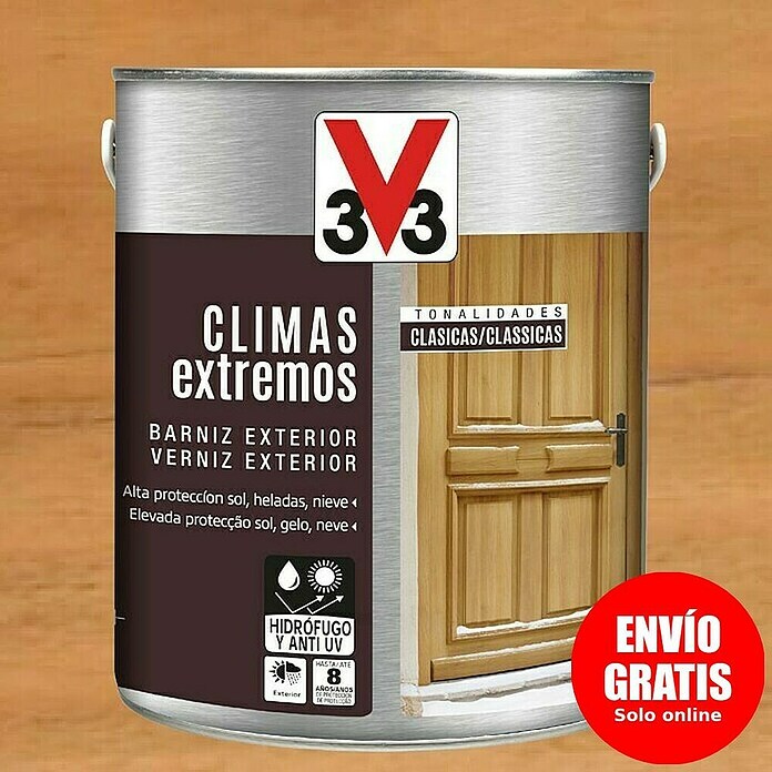 V33 Barniz para madera exterior Climas Extremos  (Roble oscuro, Brillante, 2,5 l)