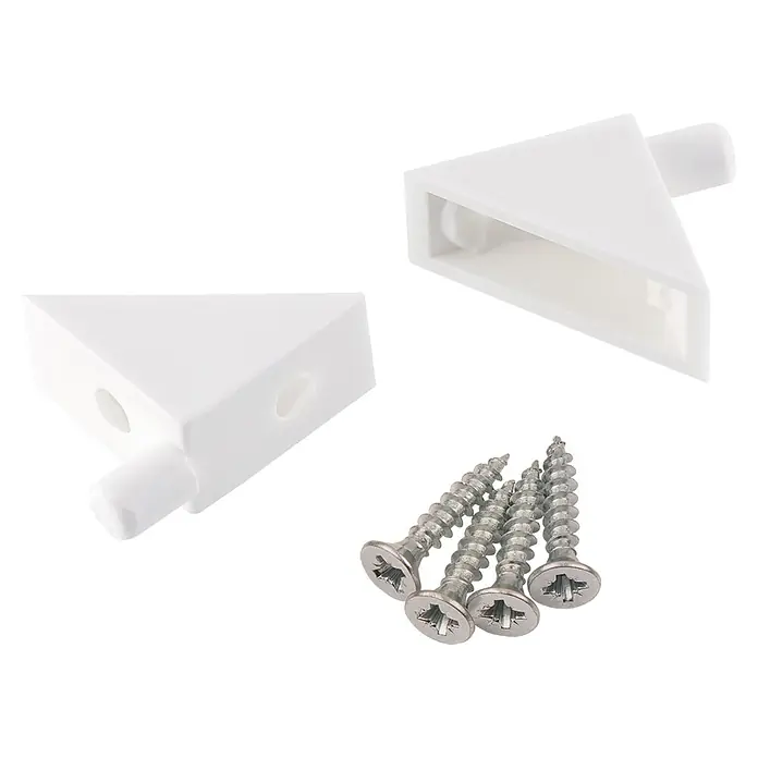 Suki Soporte para estantes - 5 mm, Blanco - Soportes de esquina para estantes de plástico blanco con orificios preperforados y cuatro tornillos plateados.