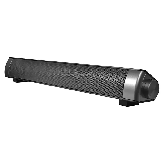 Megasat Soundbar - 48 W, L x B x H: 55 x 400 x 60 mm, Schwarz - Abbildung eines eleganten, grauen Soundbars mit Lautstärkeregler, ideal für ein verbessertes Audioerlebnis.