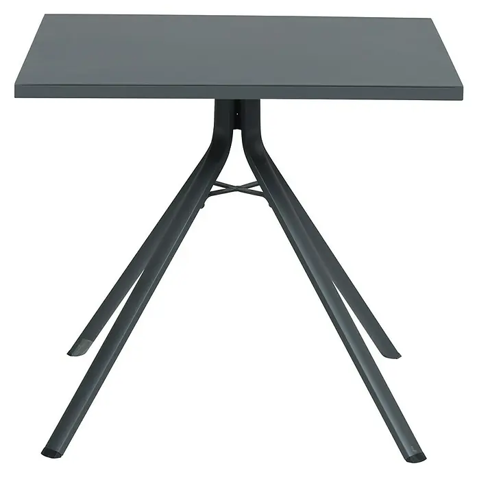 Garden Impressions Balkontisch Rimini - L x B x H: 80 x 80 x 74 cm, Aluminium, Quadratisch, Schwarz/Anthrazit - Grauer quadratischer Tisch mit modernem Dreibein-Gestell und X-förmiger Querstrebe für Stabilität.