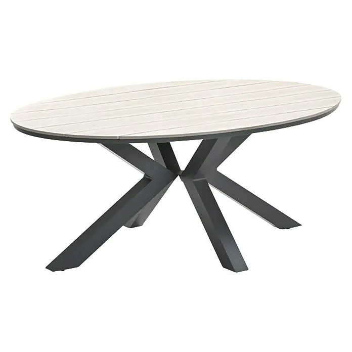 Garden Impressions Gartentisch Edison - L x B x H: 180 x 115 x 75 cm, Aluminium, Vironwood, Oval, Schwarz/Braun - Ovaler Tisch mit heller Lattenplatte und dunklem sternförmigem Untergestell.