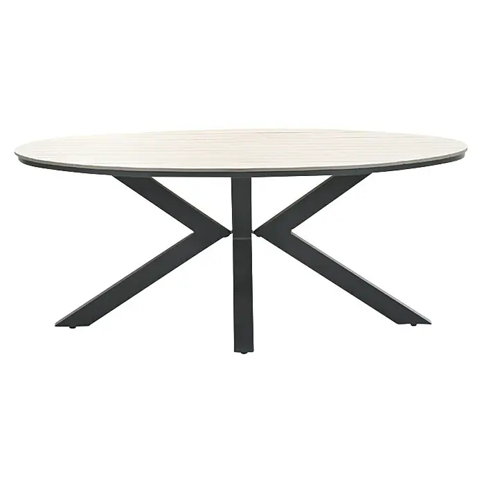 Garden Impressions Gartentisch Edison - L x B x H: 180 x 115 x 75 cm, Aluminium, Vironwood, Oval, Schwarz/Braun - Runder Tisch mit heller Platte und dunklem Metall-Sternfuß.