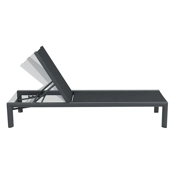 Garden Impressions Gartenliege - B x T x H: 72 x 200 x 32,5 cm, Aluminium, Schwarz/Anthrazit - Verstellbare dunkelgraue Sonnenliege mit schwarzer Netzbespannung, zeigt Rückenlehnenpositionen.