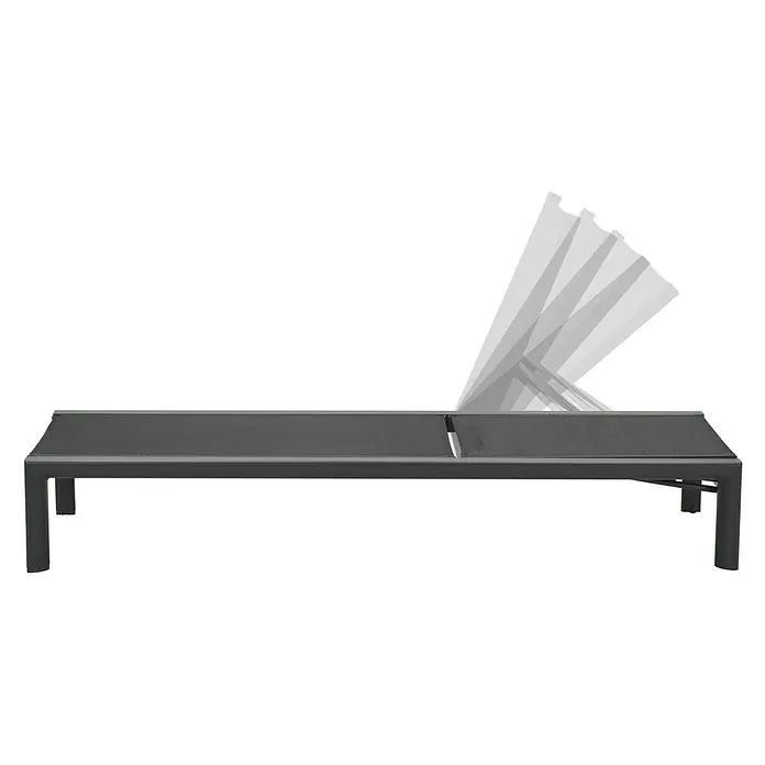 Garden Impressions Gartenliege - B x T x H: 72 x 200 x 32,5 cm, Aluminium, Schwarz/Anthrazit - Dunkelgraue verstellbare Sonnenliege mit Netzstoff und Metallrahmen. Rückenlehne in mehreren Positionen dargestellt.