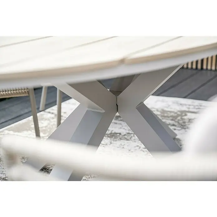 Garden Impressions Gartentisch Edison - L x B x H: 220 x 115 x 75 cm, Aluminium, Vironwood, Oval, Taupe - Hellgraues Metall-Tischgestell mit sternförmigem Bein-Design.