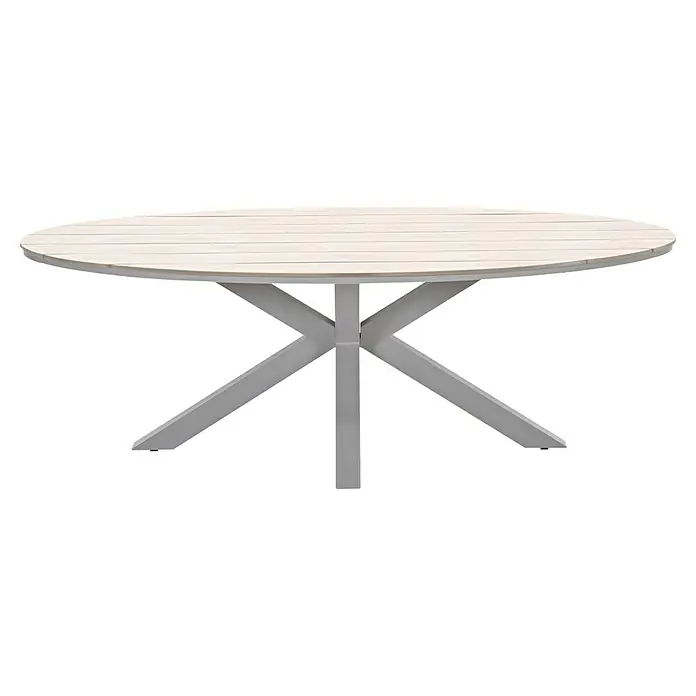 Garden Impressions Gartentisch Edison - L x B x H: 220 x 115 x 75 cm, Aluminium, Vironwood, Oval, Taupe - Runder Tisch mit heller Lattenholzplatte und grauem X-förmigem Metallgestell.