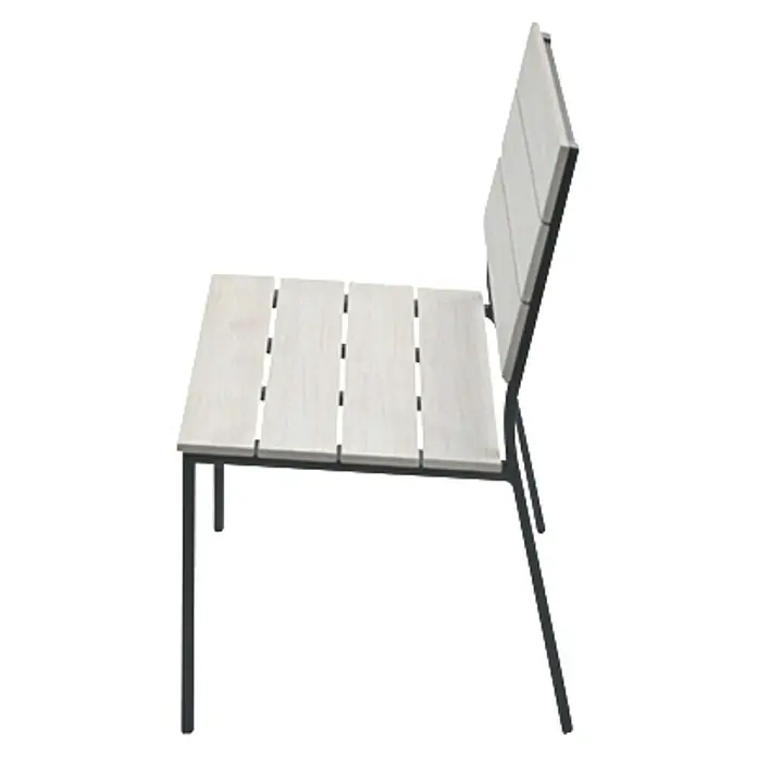 Garden Impressions Gartenbank Jondal - B x T x H: 125 x 56 x 85 cm, Aluminium, Schwarz/Weiß - Seitenansicht eines modernen Terrassenstuhls mit hellen Holzlatten für Sitz und Rückenlehne und dunklem Metallgestell.