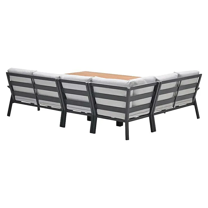 Garden Impressions Loungemöbel-Set Elati -  - Modulares Outdoor-Ecksofa mit dunkelgrauem Rahmen, hellen Kissen und integrierter Holzplatte.