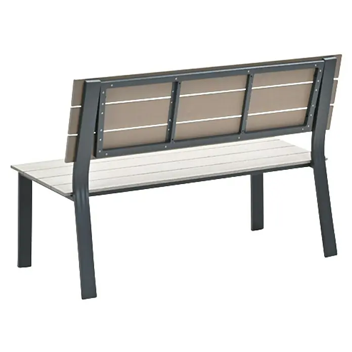Garden Impressions Gartenbank Jondal - B x T x H: 125 x 56 x 85 cm, Aluminium, Schwarz/Weiß - Moderne Bank mit grauem Metallrahmen, hellen Holzsitzlatten und beigen Rückenlehnenlatten.