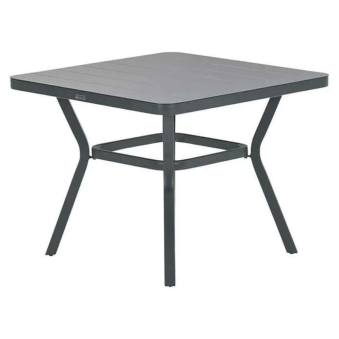Garden Impressions Balkontisch Douglas - L x B x H: 90 x 90 x 71 cm, Aluminium, Quadratisch, Schwarz/Anthrazit - Quadratischer dunkelgrauer Gartentisch mit Lattenplatte und geschwungenen Beinen.
