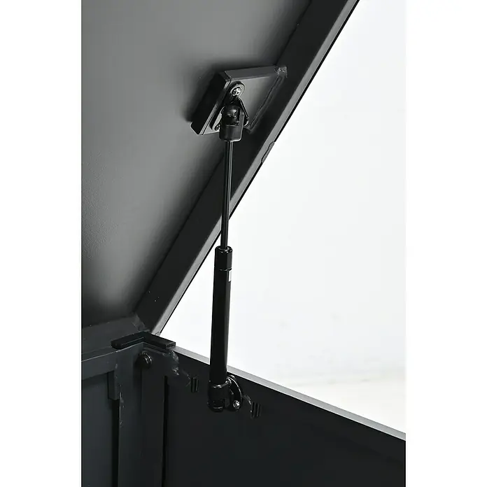 Garden Impressions Auflagenbox Primo - 170 x 975 x 97 cm, Metall, Dunkelgrau - Schwarze Gasdruckfeder stützt einen dunkelgrauen Metalldeckel, sicher mit Schrauben befestigt.