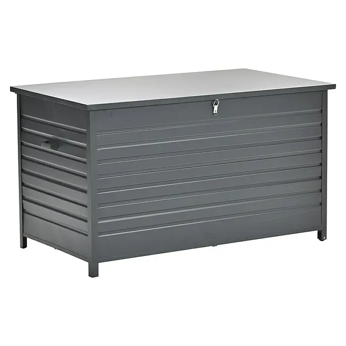 Garden Impressions Auflagenbox Primo - 170 x 975 x 97 cm, Metall, Dunkelgrau - Graue gerippte Outdoor-Aufbewahrungsbox mit hellgrauem Deckel und verriegelbarem Verschluss.