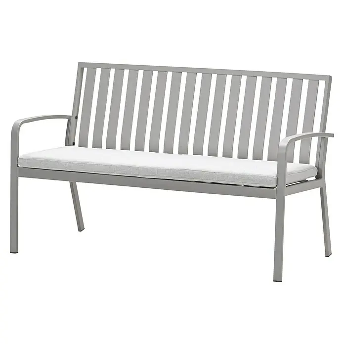 Garden Impressions Gartenbank Pisa - B x T x H: 150 x 52,5 x 89,5 cm, Aluminium, Polyester, Taupe - Graue Metall-Gartenbank mit Lattenrückenlehne und Armlehnen, inklusive weißem Sitzkissen.