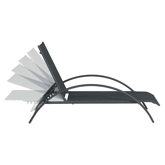 Garden Impressions Gartenliege - B x T x H: 70 x 203 x 28 cm, Aluminium, Schwarz/Anthrazit - Dunkelgraue Sonnenliege mit verstellbarer Rückenlehne, in mehreren Positionen dargestellt.