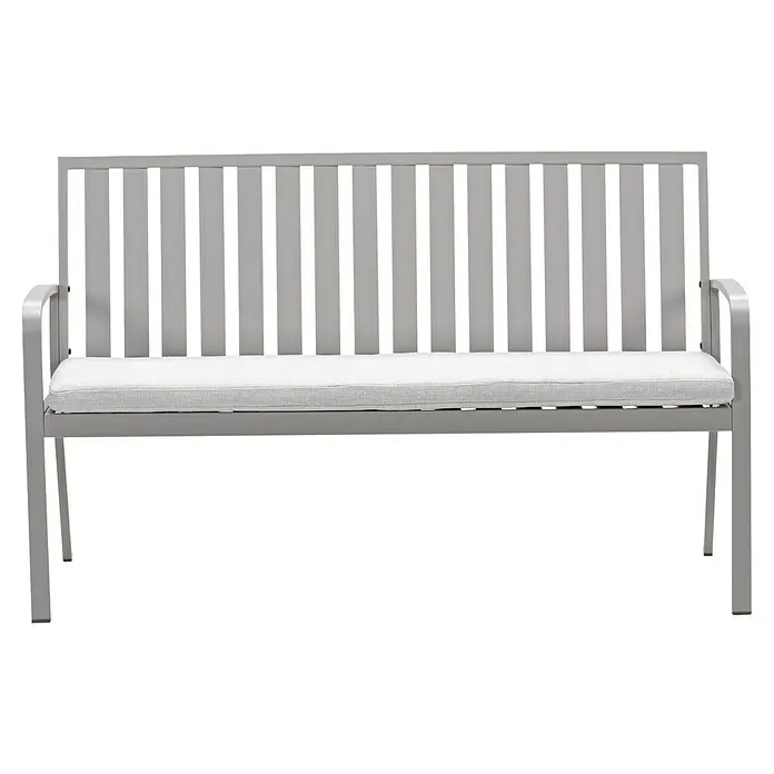 Garden Impressions Gartenbank Pisa - B x T x H: 150 x 52,5 x 89,5 cm, Aluminium, Polyester, Taupe - Graue Metallbank mit weißem Kissen.