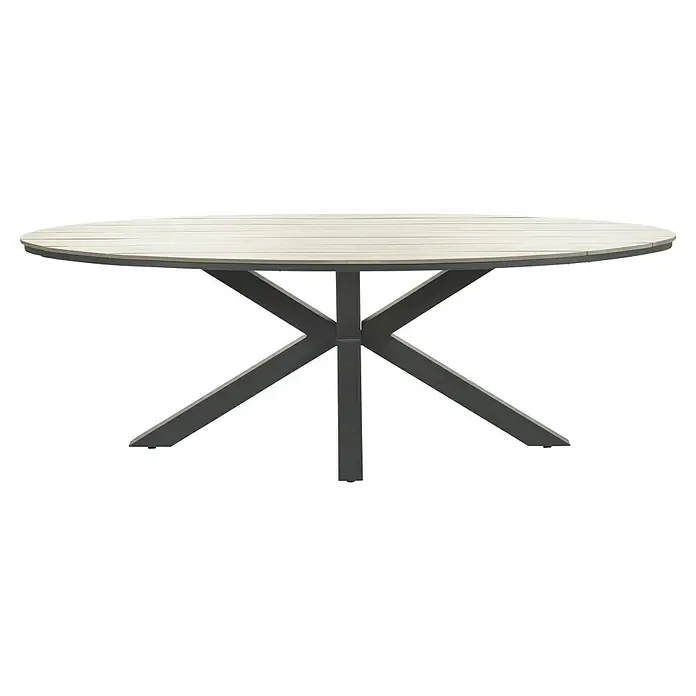 Garden Impressions Gartentisch Edison - L x B x H: 220 x 115 x 75 cm, Aluminium, Vironwood, Oval, Schwarz/Braun - Runder Esstisch mit heller Lattenplatte und dunkelgrauem X-förmigem Fuß.