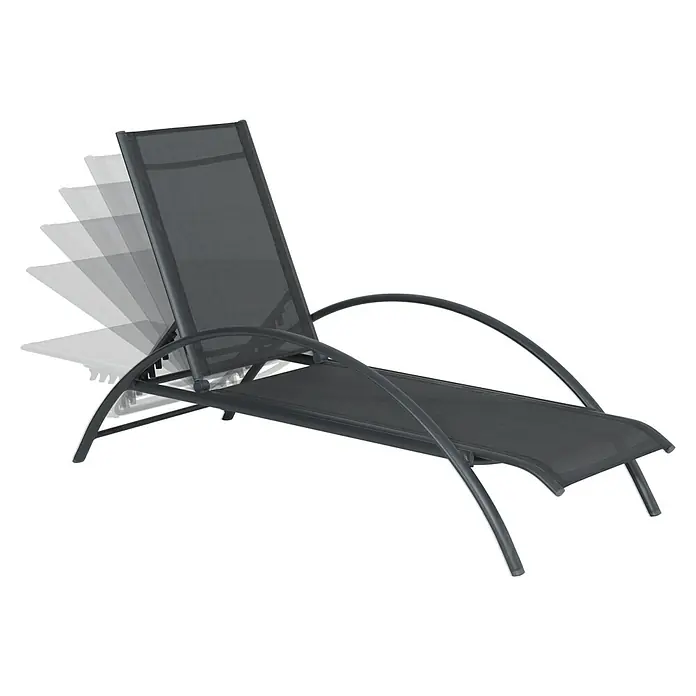 Garden Impressions Gartenliege - B x T x H: 70 x 203 x 28 cm, Aluminium, Schwarz/Anthrazit - Dunkelgraue Liege aus Netzgewebe mit schwarzem Metallrahmen und verstellbarer Rückenlehne in verschiedenen Neigungspositionen.