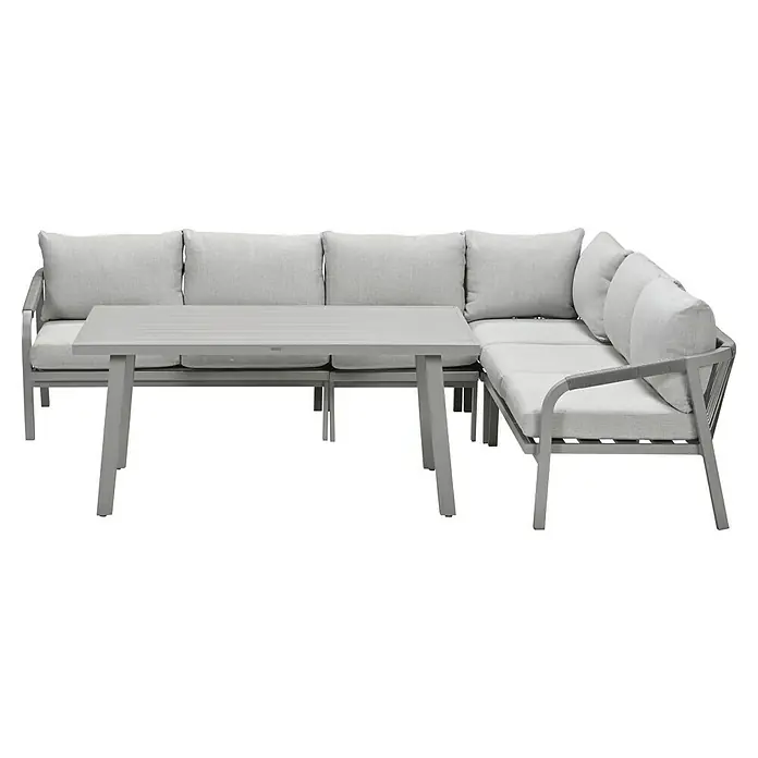 Garden Impressions Loungemöbel-Set Monti - 5 -tlg., Aluminium, Polyester, Grau - Modernes graues Outdoor-Loungeset mit Metallrahmen, Ecksofa mit Kissen und passendem Lattentisch.
