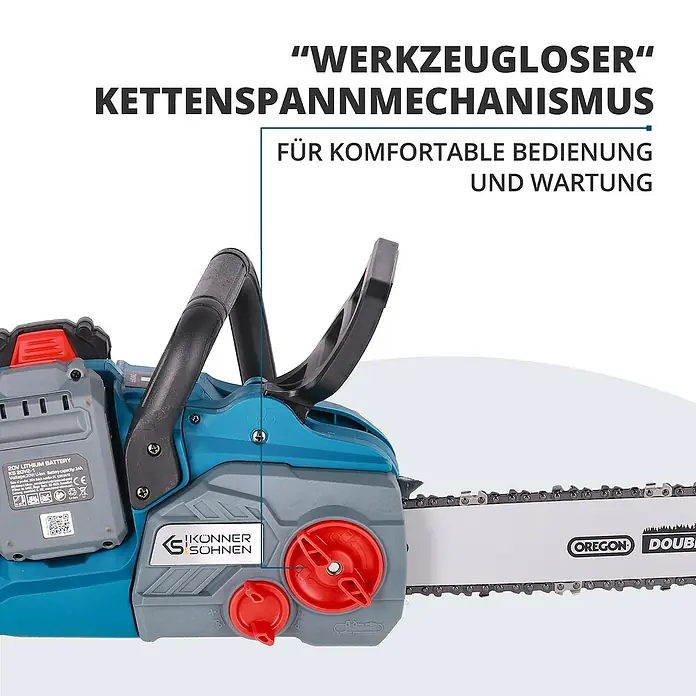 Könner & Söhnen Akku-Kettensäge KS CS40V-14 - 40 V, Li-Ionen, Ohne Akku - Akku-Kettensäge mit werkzeuglosem Kettenspannmechanismus für komfortable Bedienung und Wartung. Zuverlässige Leistung für den Baumschnitt.