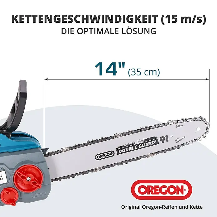 Könner & Söhnen Akku-Kettensäge KS CS40V-14 - 40 V, Li-Ionen, Ohne Akku - Kettensäge mit 35 cm Schnittlänge und Oregon Double Guard 91 Kette für optimale Schnittleistung und Sicherheit beim Sägen.