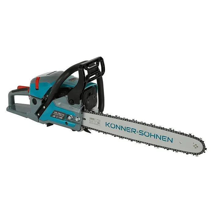 Könner & Söhnen Benzin-Kettensäge KS CS31G-18 - 2,3 kW, 54,5 cm³, Schwertlänge: 45 cm - Abgebildete Kettensäge der Marke Könner & Söhnen, Modell KS CS31G. Kraftvolle Benzin-Kettensäge für den professionellen Einsatz.