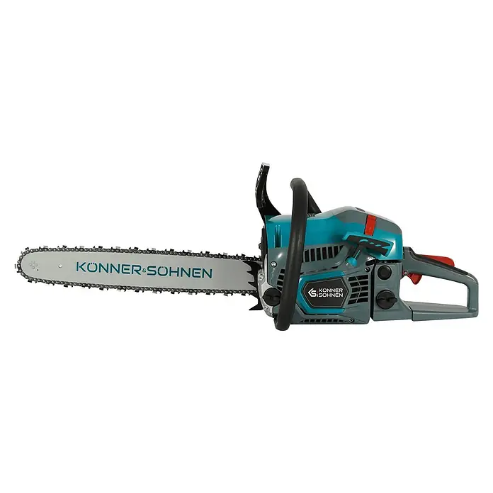 Könner & Söhnen Benzin-Kettensäge KS CS31G-16 - 2,3 kW, 54,5 cm³, Schwertlänge: 40 cm - Abbildung einer Konner & Sohnen Kettensäge. Das leistungsstarke Werkzeug für Holzbearbeitung und Gartenarbeit, ideal zum Schneiden von Bäumen und Ästen.