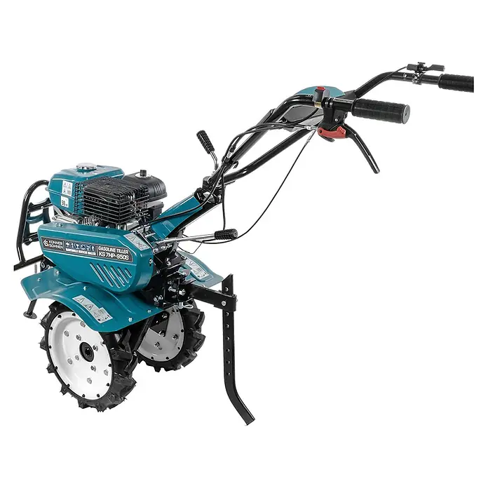 Könner & Söhnen Benzin-Bodenhacke KS 7HP-950S - 4-Takt, Arbeitsbreite: 108 cm - Hier ist eine Nahaufnahme einer blauen KONNER & SOHNEN KS 7HP-950S Benzinfräse.