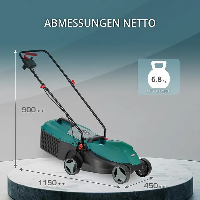 Könner & Söhnen Elektro-Rasenmäher KS 32LM - 1.000 W, Schnittbreite: 32 cm - Abmessungen des Rasenmähers: 900mm hoch, 1150mm lang und 450mm breit. Nettogewicht: 6.8kg.